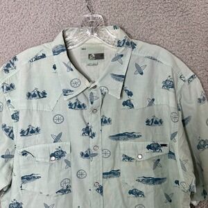 Reef Mens XXL Surf Western Themed‎ Button-Up Shirt Cowboy Teepee Beach Retro